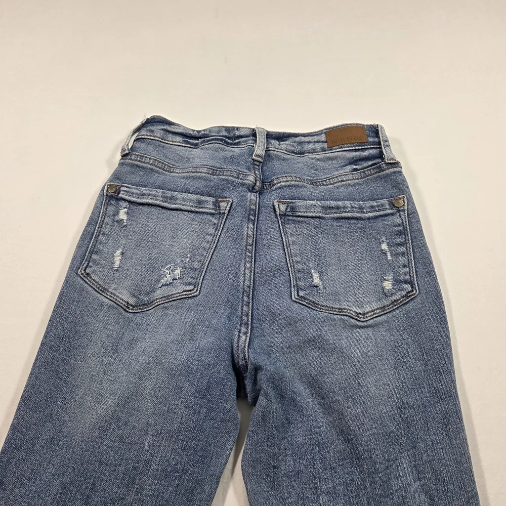 Judy Blue Medium Blue Flare Jeans with Distressed Details - Picture 10 of 13